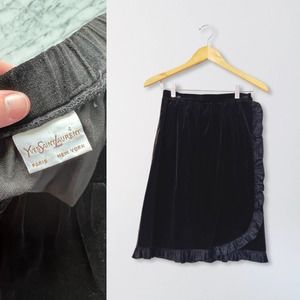 60s Yves Saint Laurent Black Velvet Wrap Skirt | Small